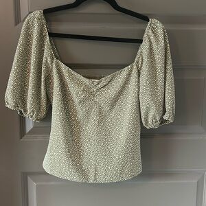Abercrombie Green & White Puff Sleeve Blouse - Small